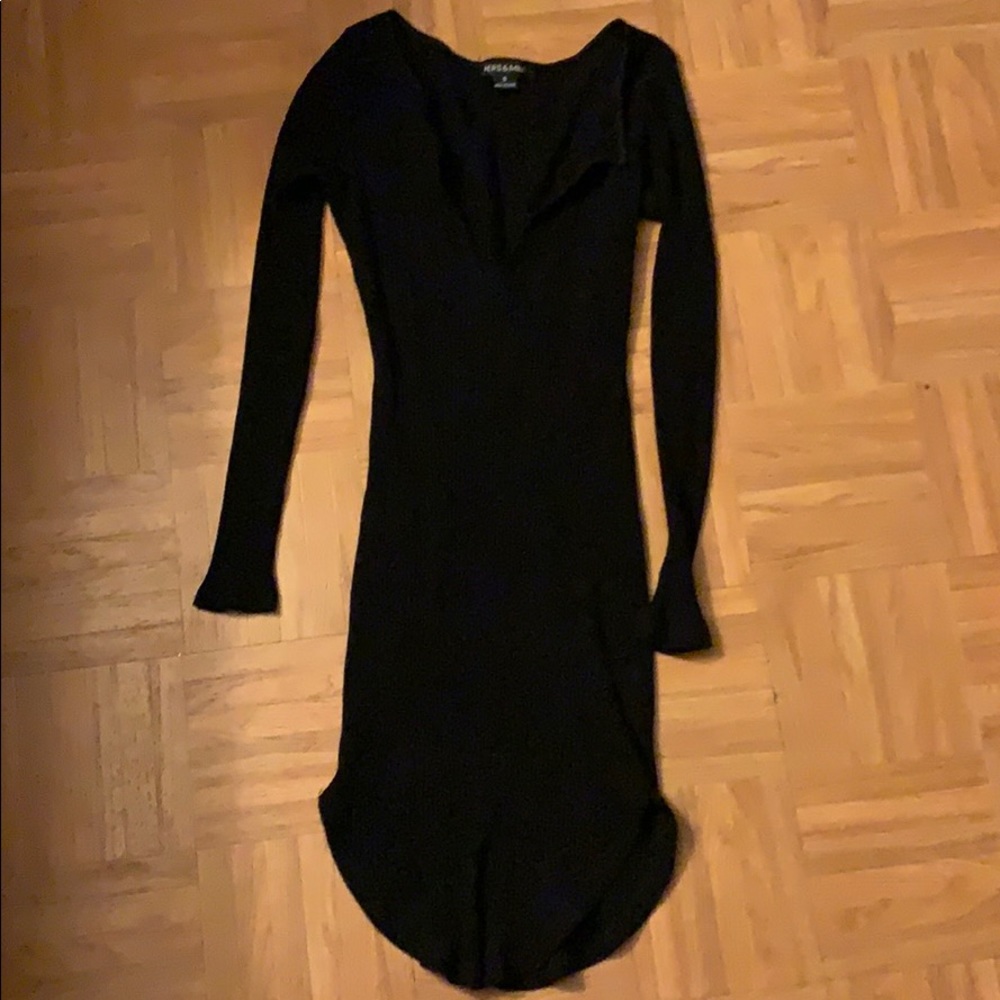 Long sleeve deep v-neck dress